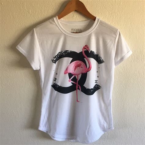 chanel logo t-shirt|chanel t shirt flamingo.